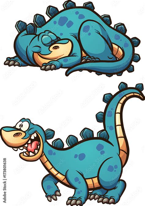 Sleeping And Awake Cartoon Dinosaur Vector Clip Art Illustration With