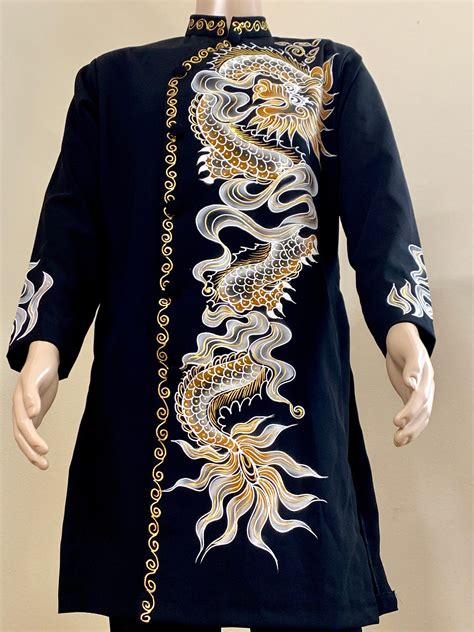 Black Ao Dai For Men Hand Painted Vietnamese Traditional Long Etsy
