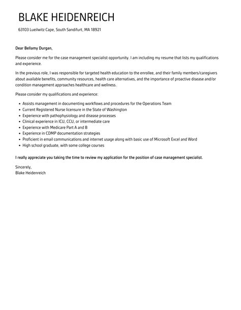 Case Management Specialist Cover Letter Velvet Jobs