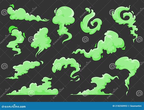 Green Bad Smell Cartoon Clouds Stink Odor Smoke Stock Vector