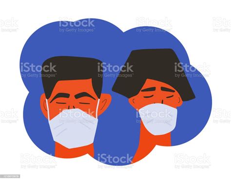 Coronavirus 2019 Icon People In Medical Face Mask Stock Illustration