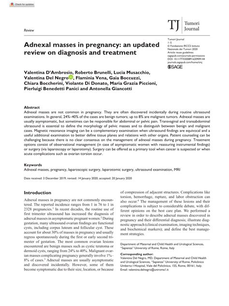PDF Adnexal Masses In Pregnancy An Updated Review On Diagnosis And