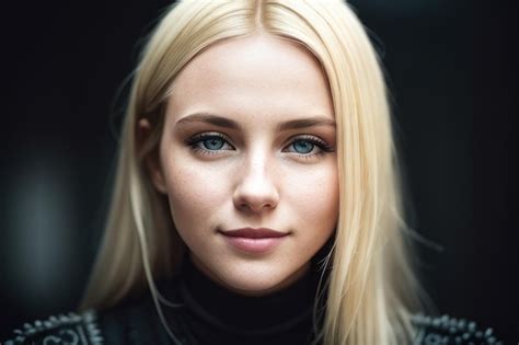 Premium Ai Image A Woman With Blonde Hair And Blue Eyes Looks Into