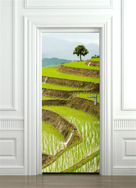 Rice Field Nature Door Murals Door Wallpaper Door Decals Etsy