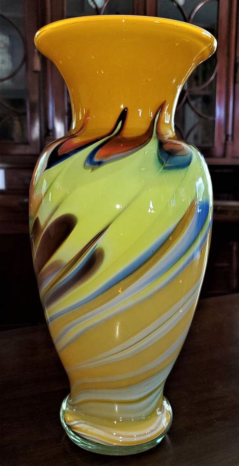 Yellow Swirled Murano Glass Vase Mcm At 1stdibs