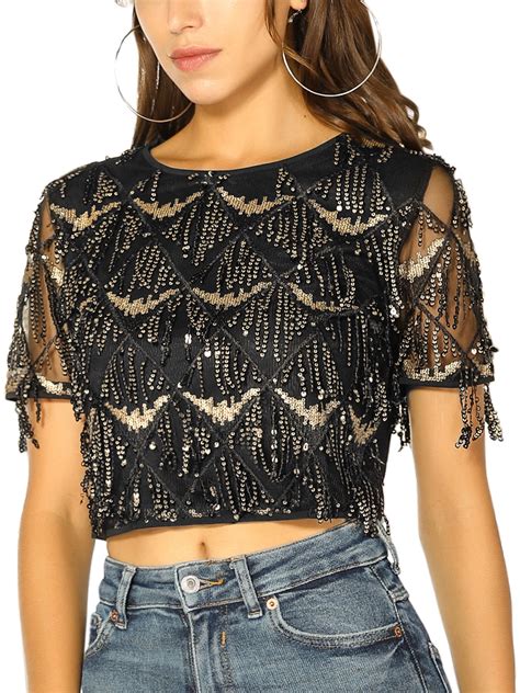 Black Sequin Top Boob Tube Style Party Club Strapless Tops Small Kleidung Accessoires
