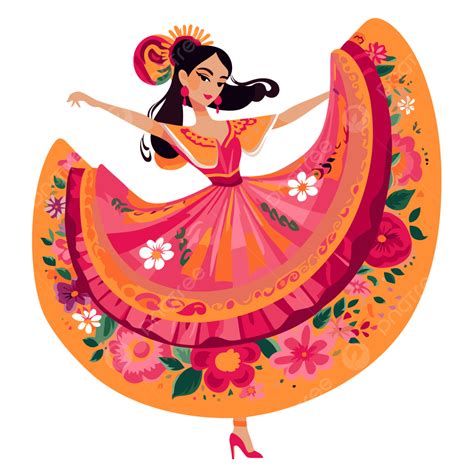 ballet folklorico sticker clipart girl mexican costume and dance vector illustration for