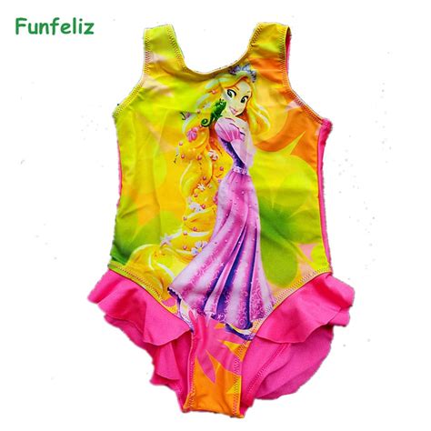 Funfeliz Girls Swimwear Rapunzel Swimsuit For Kids One Piece Swimming