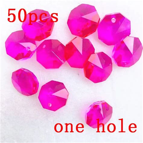 Lovely 50pcslot 14mm Fuchasia Glass Crystal Octagon Beads In One Hole