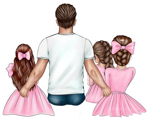 Fathers Day Clipart Father Daughters Clipart Dad 3 Girls Etsy