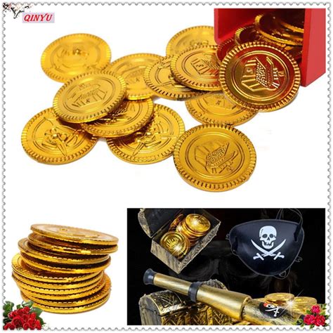 50pcs Treasure Coins Plastic Gold Pirate Treasure Gold Coins Game