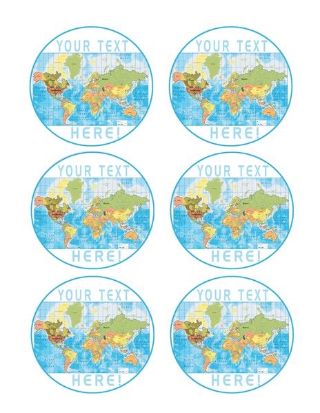 Detailed World Map Edible Cake Topper Cupcake Toppers Strips