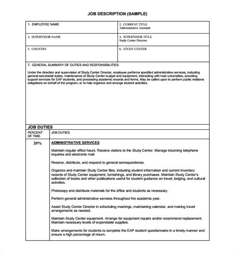 Sample Job Description Template 9 Free Documents