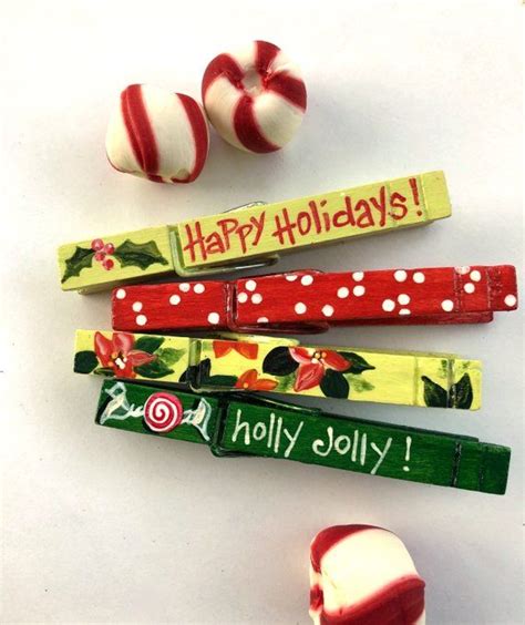 Christmas Clothespins Hand Painted Magnetic Pegs Holly Jolly Etsy Christmas Clothespins