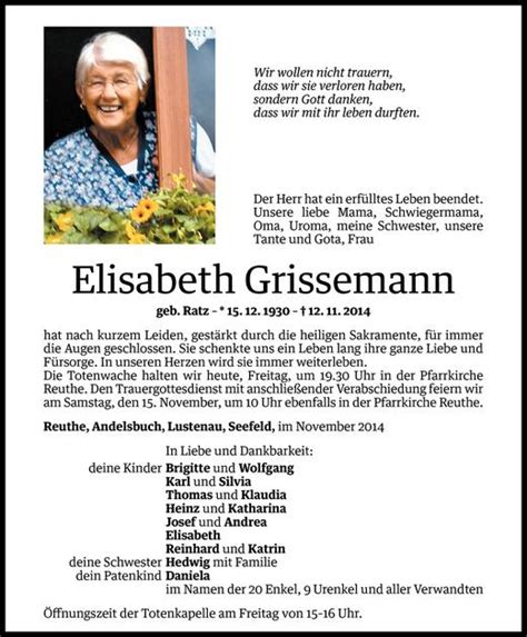 Todesanzeigen Von Elisabeth Grissemann Todesanzeigen Vorarlberger