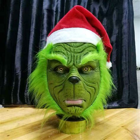 Ochine Grinch Mask With Red Santa Hat Latex Full Face Mask Costume