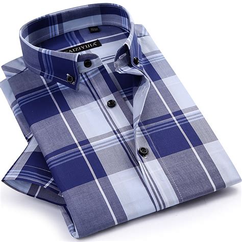 Mens Short Sleeve Bold Plaid Checkered Dress Shirts Comfortable Cotton