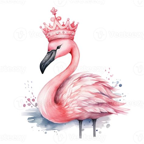Cute Watercolor Flamingo Princess Illustration Ai Generative 25065706 Png