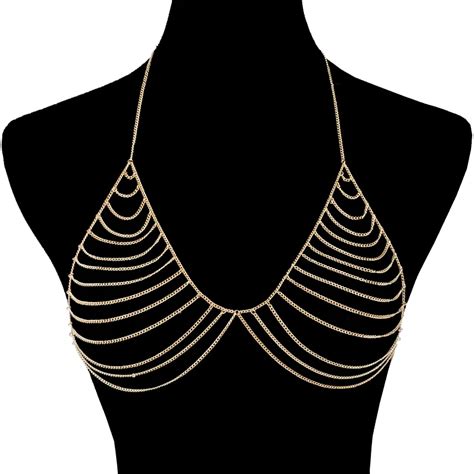 Sexy Chain Bra Gold Color Body Chain V Necklace Fashion Body Jewelry