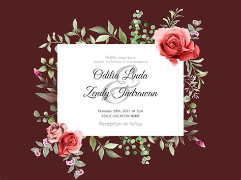 Premium Vector Elegant Red Roses Wedding Invitation Card Template