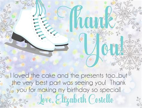 A Thank Card With Ice Skates And Snowflakes In The Background That