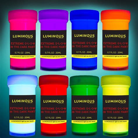 Luminous Extreme Glow In The Dark Paint Set Of 8 X 20 Ml