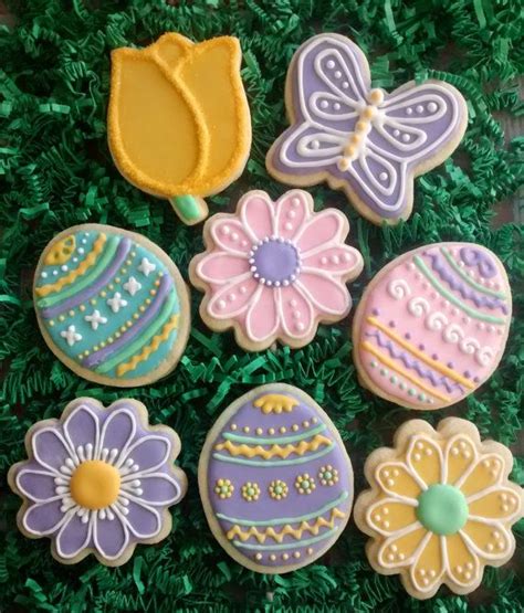 12 Easter Sugar Cookies Easter Eggs Daisy And Tulip Flowers Etsy