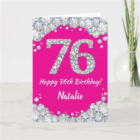 Happy 76th Birthday Hot Pink And Silver Glitter Card Uk