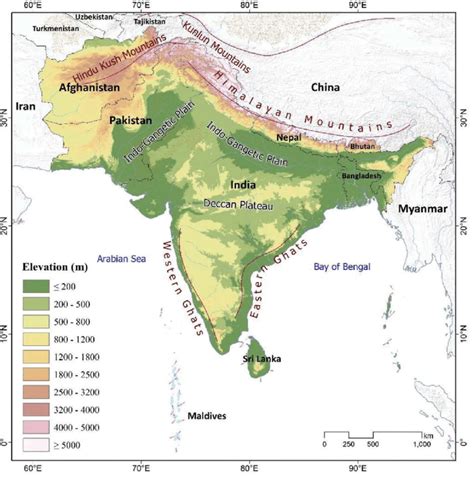South Asia Elevation Map