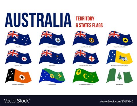 Australia All States And Territory Flags Waving Vector Image