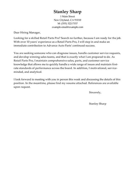Retail Parts Professional Cover Letter Examples | LiveCareer