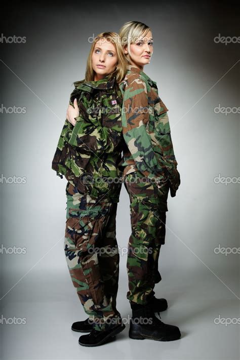 Two Women In Military Clothes Army Girls Stock Photo By ©voyagerix