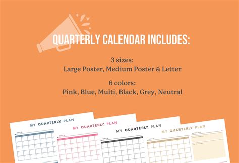 Printable Quarterly Calendar Wall Calendar 3 Month Etsy