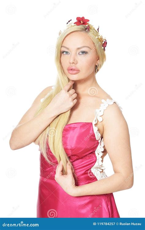 Beautiful Woman In Pink Dress Posing Stock Image Image Of Lifestyle Life 119784257