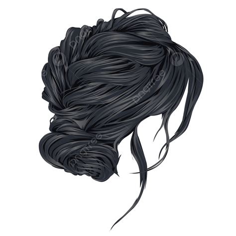 Black Color Female Messy Bun Hairstyle Realistic Vector Hair Bun Hair