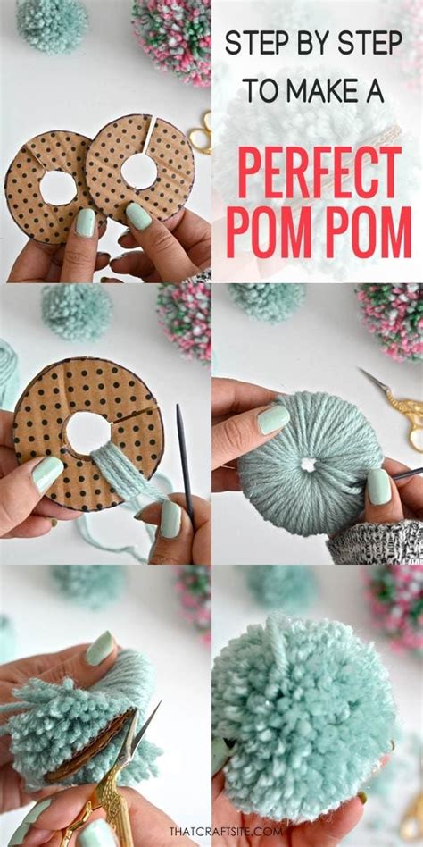 How To Make Pom Poms With A Diy Cardboard Template Diy Yarn Crafts