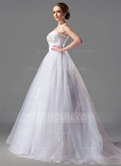 Ball Gown Sweetheart Court Train Satin Organza Wedding Dress With