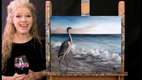 Learn How To Paint Beach Blue Heron With Acrylic Paint And Sip At