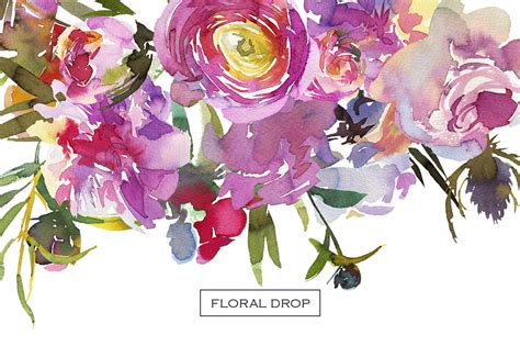 June Peony Watercolor Flowers Clip Art Set By
