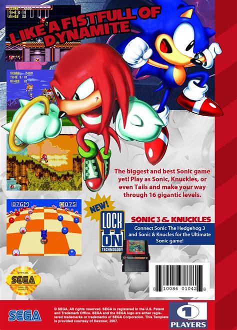 Third installment of the retro sonic & knuckles retro on the sega system. Sonic the Hedgehog 3 & Knuckles Box Art