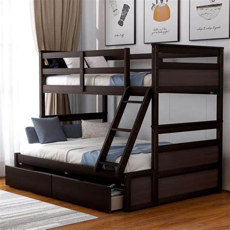 Harper And Bright Designs Espresso Twin Over Full Wood Bunk Bed With 2