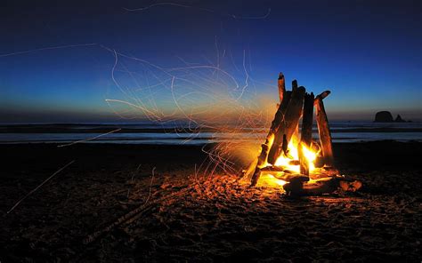 Beach Night Bonfire Flame Evening Morning Alone Sunset Water Hd