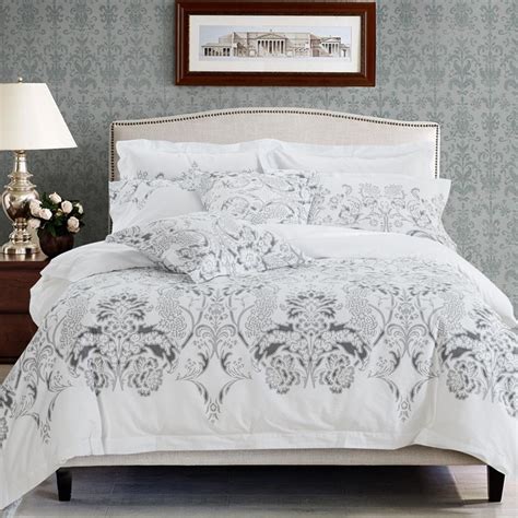 Bedroom sets are available in different configurations. Floral leaf print bed linen white color hotel bedding set ...