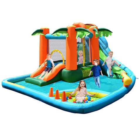 Costway Inflatable Bounce House Kids Water Splash Pool Dual Slide
