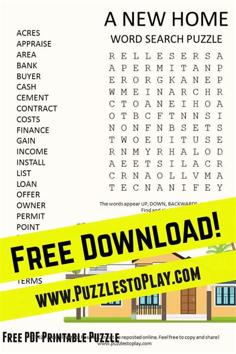 New Home Word Search Puzzle Free Printable Word Searches Word Search