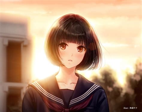 Wallpaper Anime Girl Semi Realistic Short Hair School