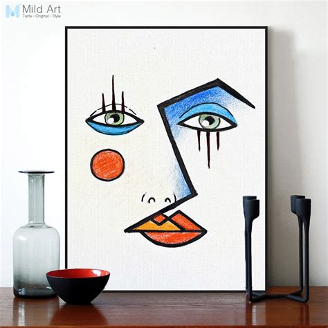 Minimalist Modern Abstract Face Picasso Poster Print Wall Art Pictures