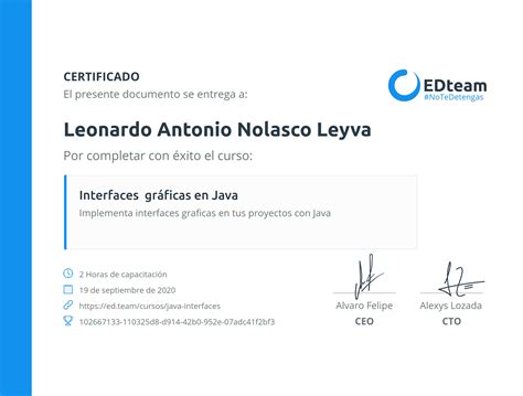 Certificado De Leonardo Antonio Nolasco Leyva Del Curso Interfaces
