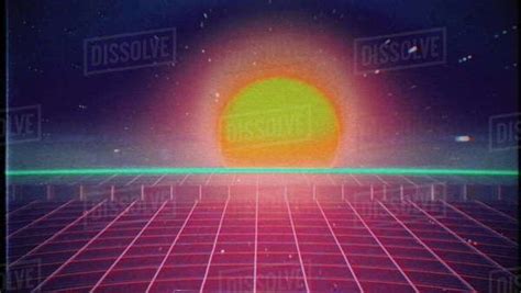 Retro Futuristic 80s Vhs Tape Video Game Intro Landscape With Sunrise