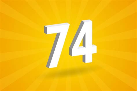 3d 74 Number Font Alphabet White 3d Number 74 With Yellow Background